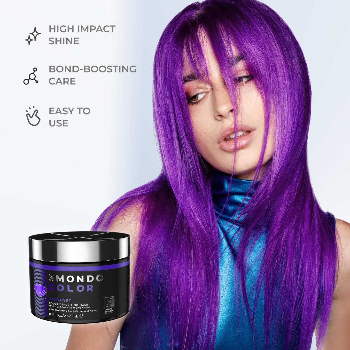 White Smoke XMONDO Color Amethyst Depositing Mask & Semi-Permanent Purple Hair Dye | Infused with Bond Booster Technology & Hyaluronic Acid for Nourishment, Revitalization & Repair, Vegan Formula, 8 Fl Oz 1-Pack