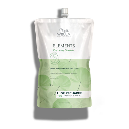 White Smoke Wella Professionals Elements Renewing Shampoo with Aloe Vera | Gentle for All Hair Types | Without Sulfate & Silicone | 1 Liter Pouch | 33.8 Fl Oz