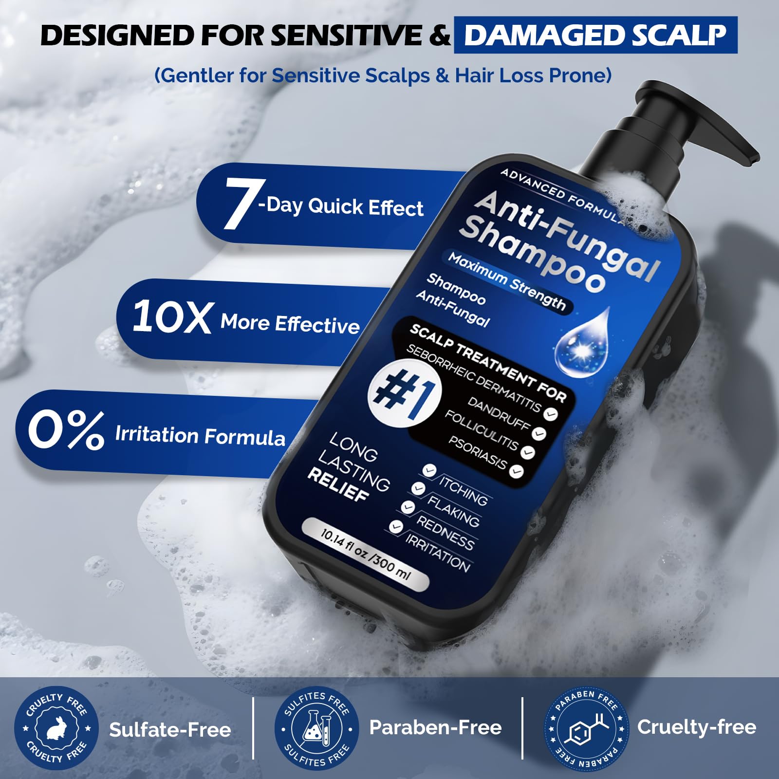 Gray Antifungal Psoriasis Shampoo for Seborrheic Dermatitis, Folliculitis & Scalp Psoriasis, Anti-Dandruff Shampoo for Men & Women, Relieves Scalp Itching, Dryness, Sulfate & Paraben-Free, 10.1 Fl Oz-Fresh