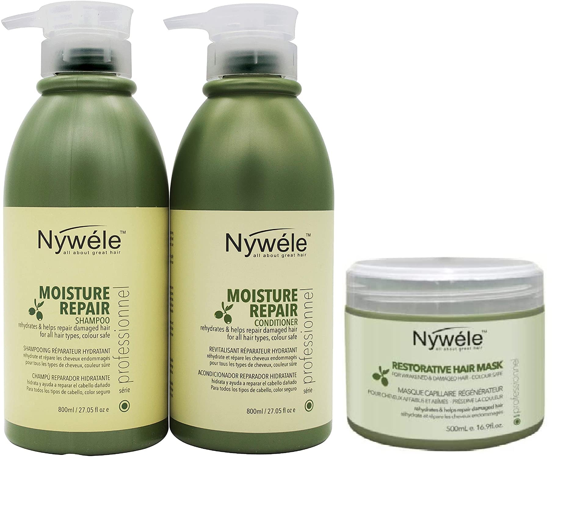 White Smoke Nywele Professional Moisture Repair Shampoo & Conditioner 27oz and Hair Mask 16.9oz
