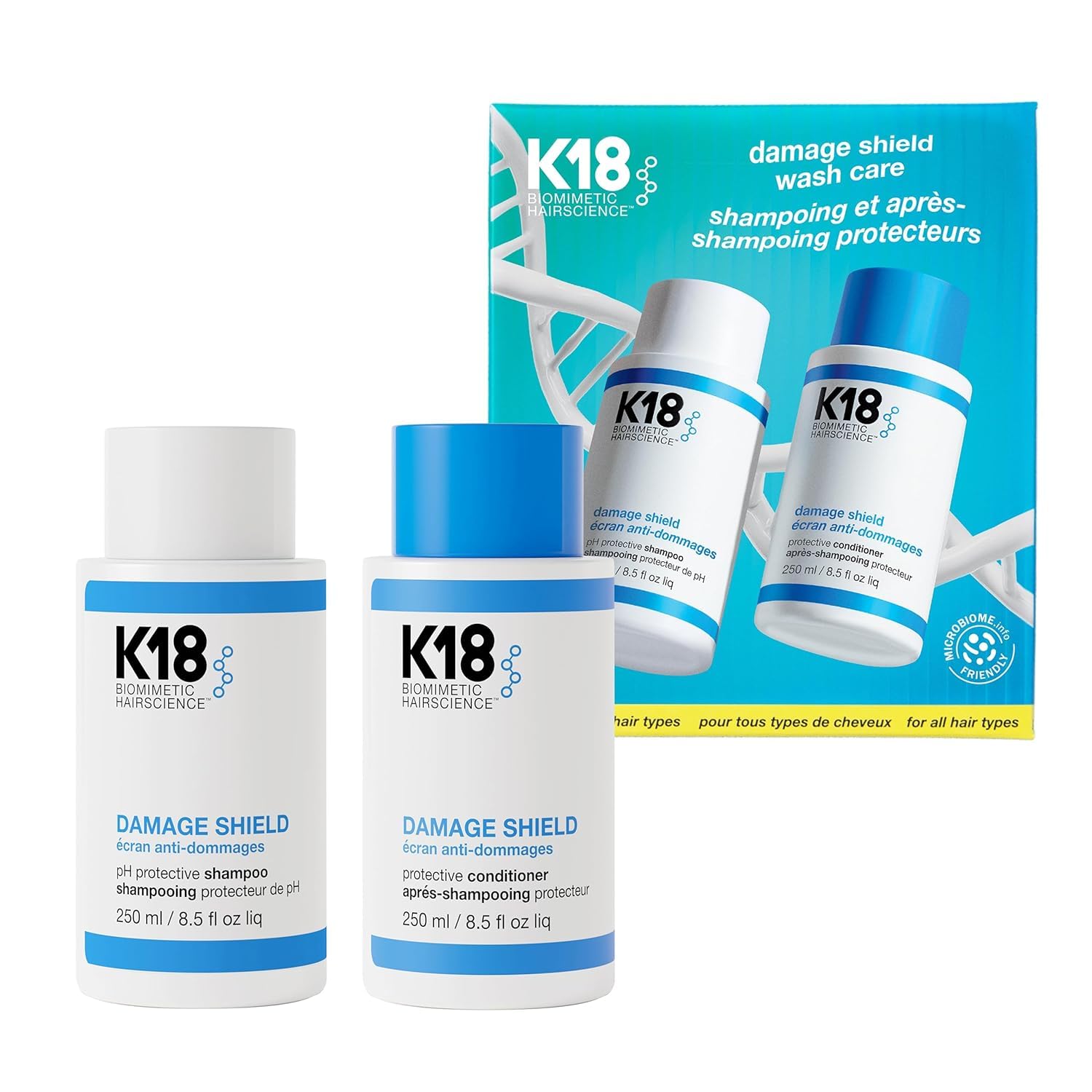 White Smoke K18 Amazon Exclusive Damage Shield Wash Care Set | Full-Size Color-Safe Protective Shampoo + Conditioner Reduces Frizz And Tangles, Maintains Hair Health, Protects From Damage