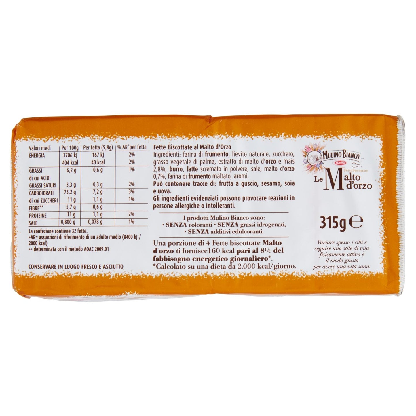 Gray Mulino Bianco: " Le Malto d'orzo " Fette Biscottate 32 count - Rusks Malt Barley. Italian Toast - 11.11 Oz (315g) Pack of 2
