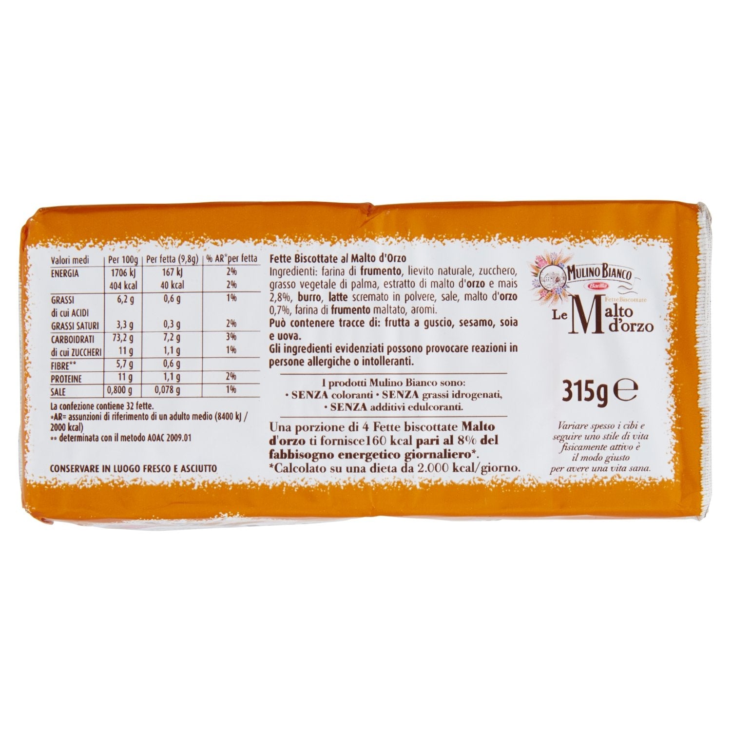Gray Mulino Bianco: " Le Malto d'orzo " Fette Biscottate 32 count - Rusks Malt Barley. Italian Toast - 11.11 Oz (315g) Pack of 2