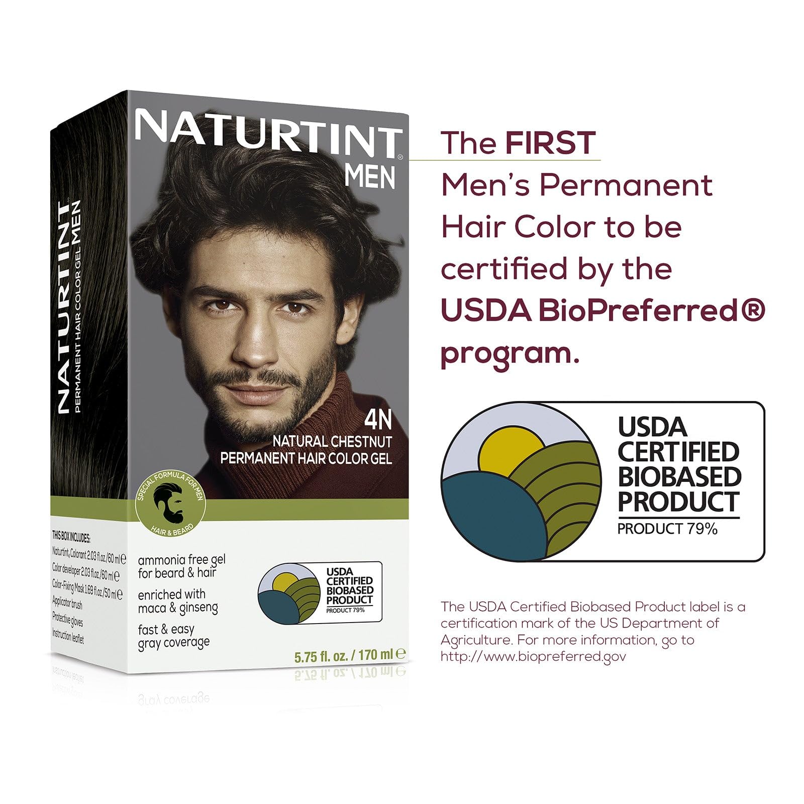 White Smoke Naturtint Mens Permanent Hair Color for Hair Beard and Mustache (4N Men's Natural Chestnut)