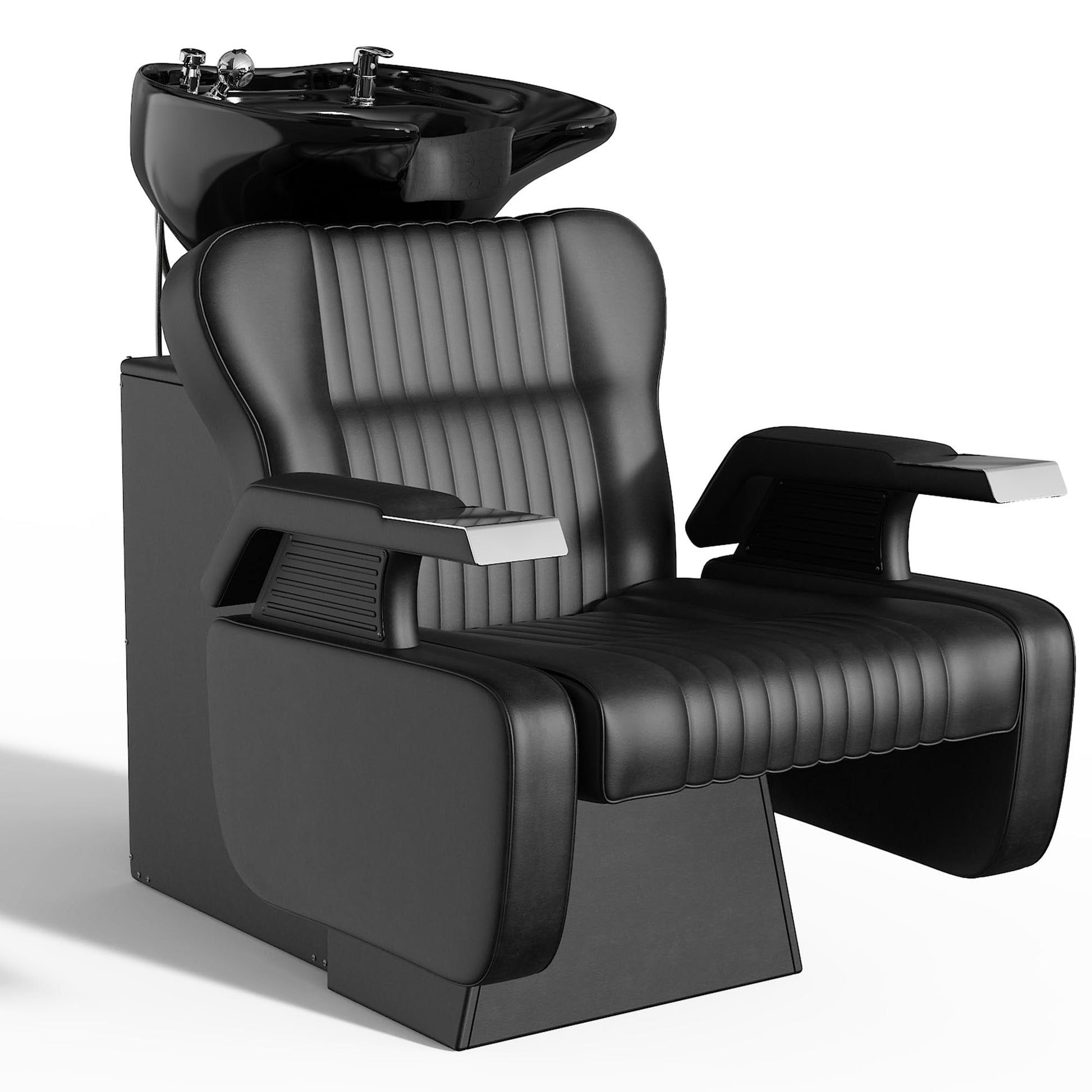White Smoke KIGOTY Salon Shampoo Backwash Chair, Shampoo Bowl and Chair Set, Hair Washing Station with Large Adjustable Ceramic Bowl, Shampoo Bowl Sink Chair for Salon (Black)