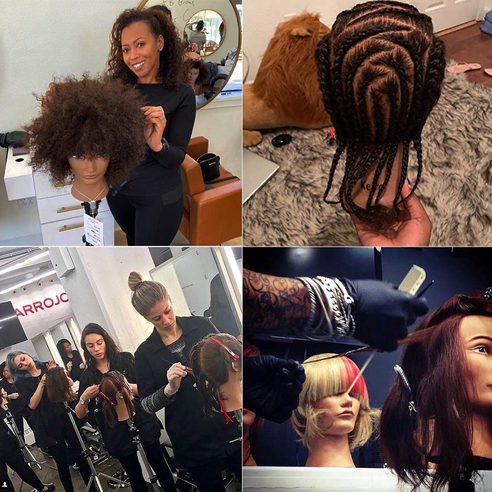 Black MORRIS 10” Human Hair Training Afro Mannequin Head – Short Curly Hair for Beginners to Practice Braiding, Cutting, Styling – Includes Clamp