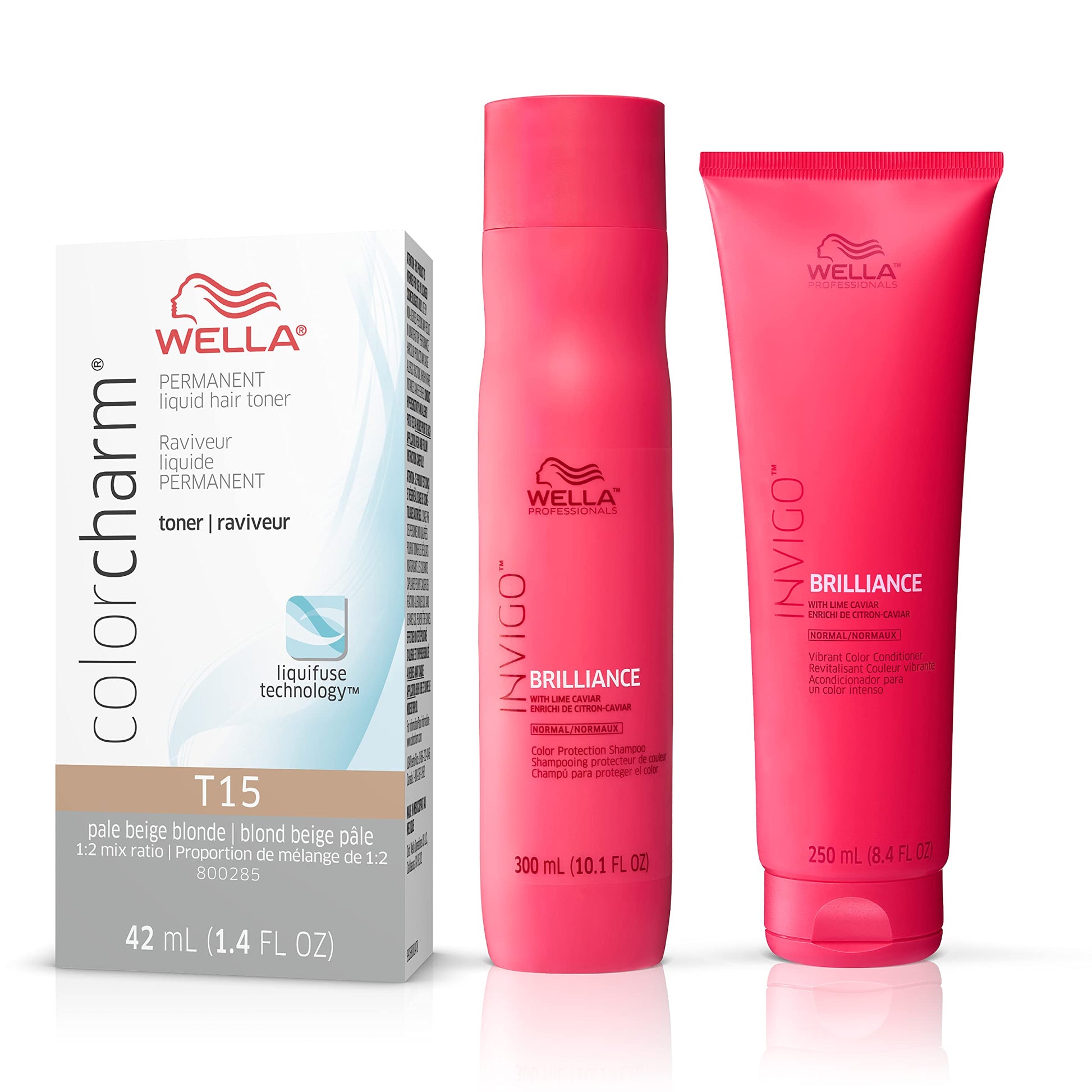 White Smoke WELLA Color Charm Invigo Brilliance Color Protection Shampoo & Conditioner, For Fine Hair + Hair Toner, Neutralize Brass, T15 Pale Beige Blonde