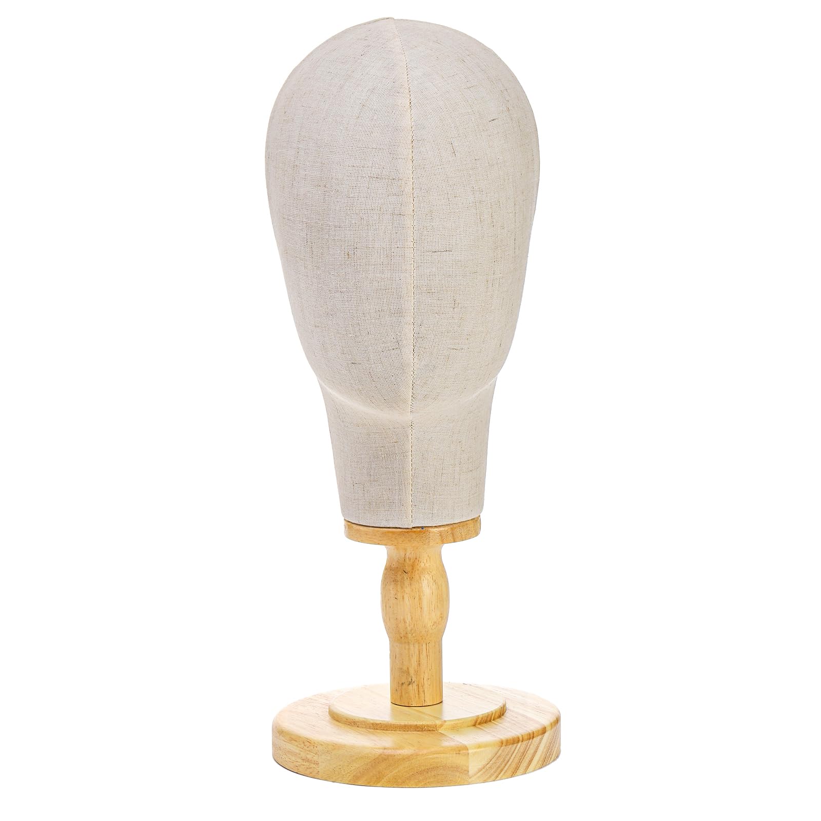 White Smoke Peohud 21 Inch Mannequin Head, Canvas Wig Stand with Detachable Wood Stand, Linen Hat Display Model Head for Caps, Headdress, Wig Making