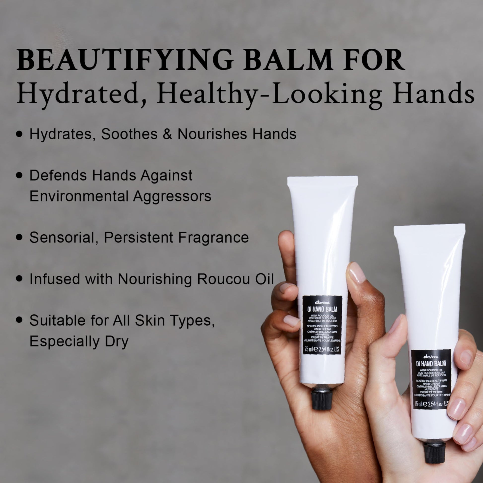 Light Slate Gray Davines OI Hand Balm, Nourishing Anti-Aging Hand Cream for All Skin Types - Protects Hands from Environmental Damage with Antioxidant Roucou Oil - Lightweight & Fast Absorbing Hydration, 2.54 Fl Oz