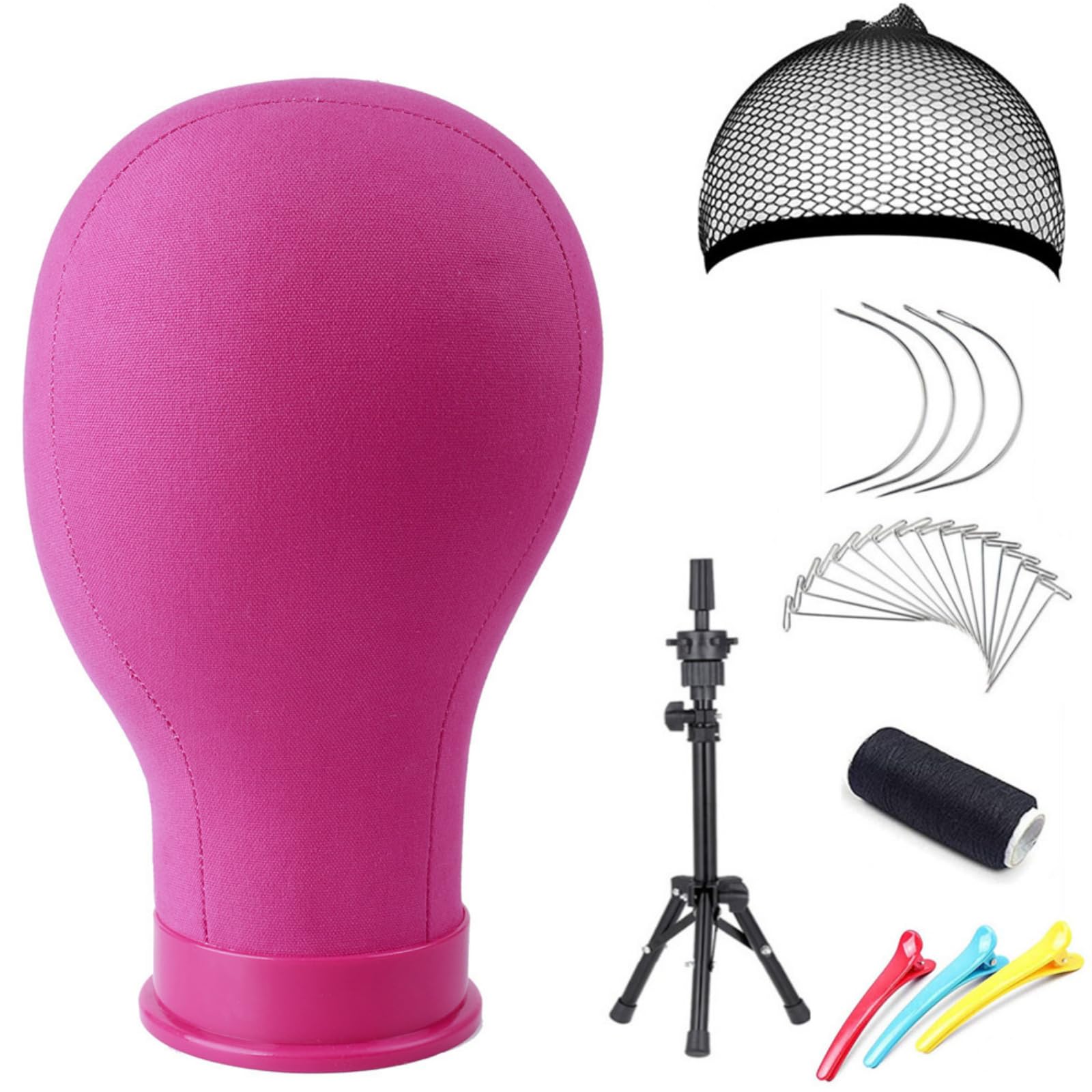 White Smoke 23 Inch Canvas Block Head Pink Wig Head with Wig Stand Tripod Mannequin Head Stand for Wigs Trimming Making Display.(23 Inch Pink)