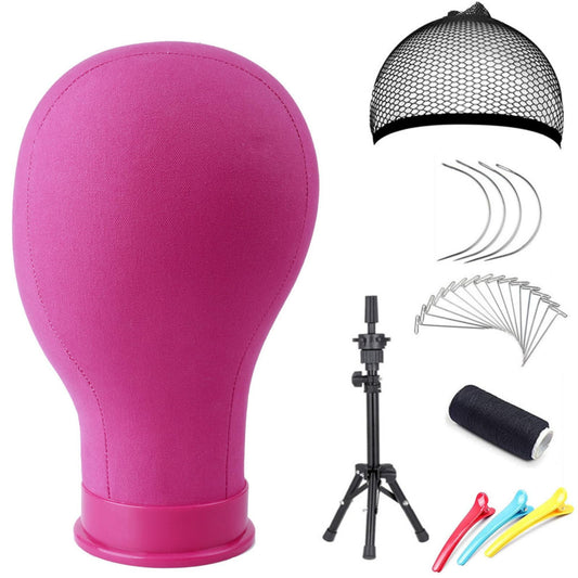 White Smoke 23 Inch Canvas Block Head Pink Wig Head with Wig Stand Tripod Mannequin Head Stand for Wigs Trimming Making Display.(23 Inch Pink)