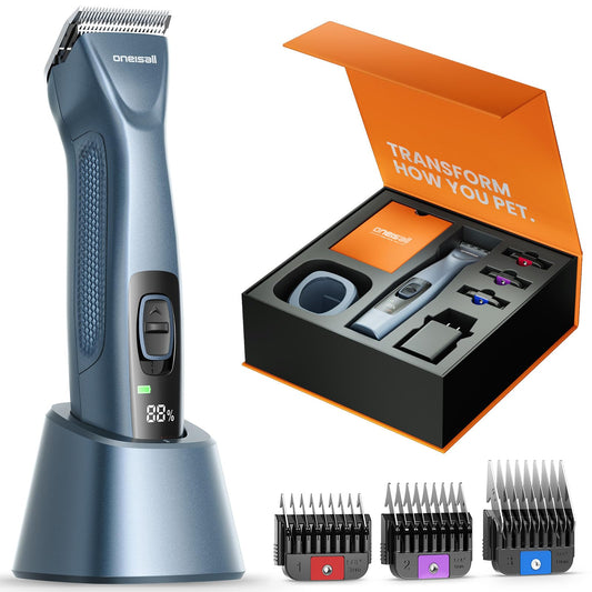 White Smoke oneisall Professional Dog Grooming Clippers, Cordless Professional Dog Clippers for Grooming, 2-Speed Heavy Duty Clippers for Thick Curly Matted Coats, A5 Blade, Detachable Batteries, Metal Combs