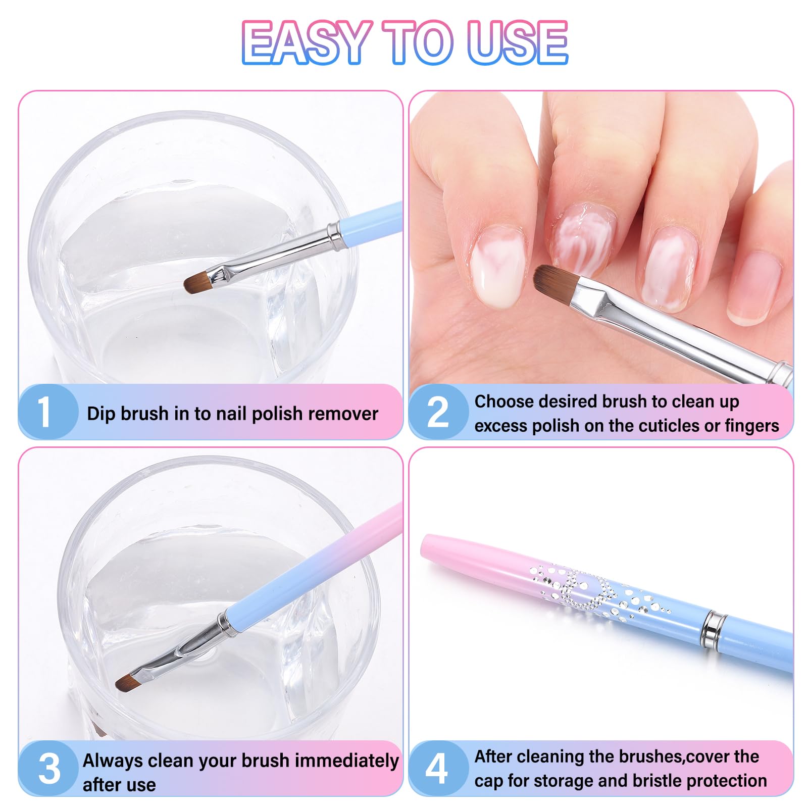White Smoke INENK for OPI Nail Polish Remover, 3PCS Nail Clean UP Brushes for Cleaning Polish Mistakes on the Cuticles, Acetone Resistant Nail Brush for Nail Art and Designs