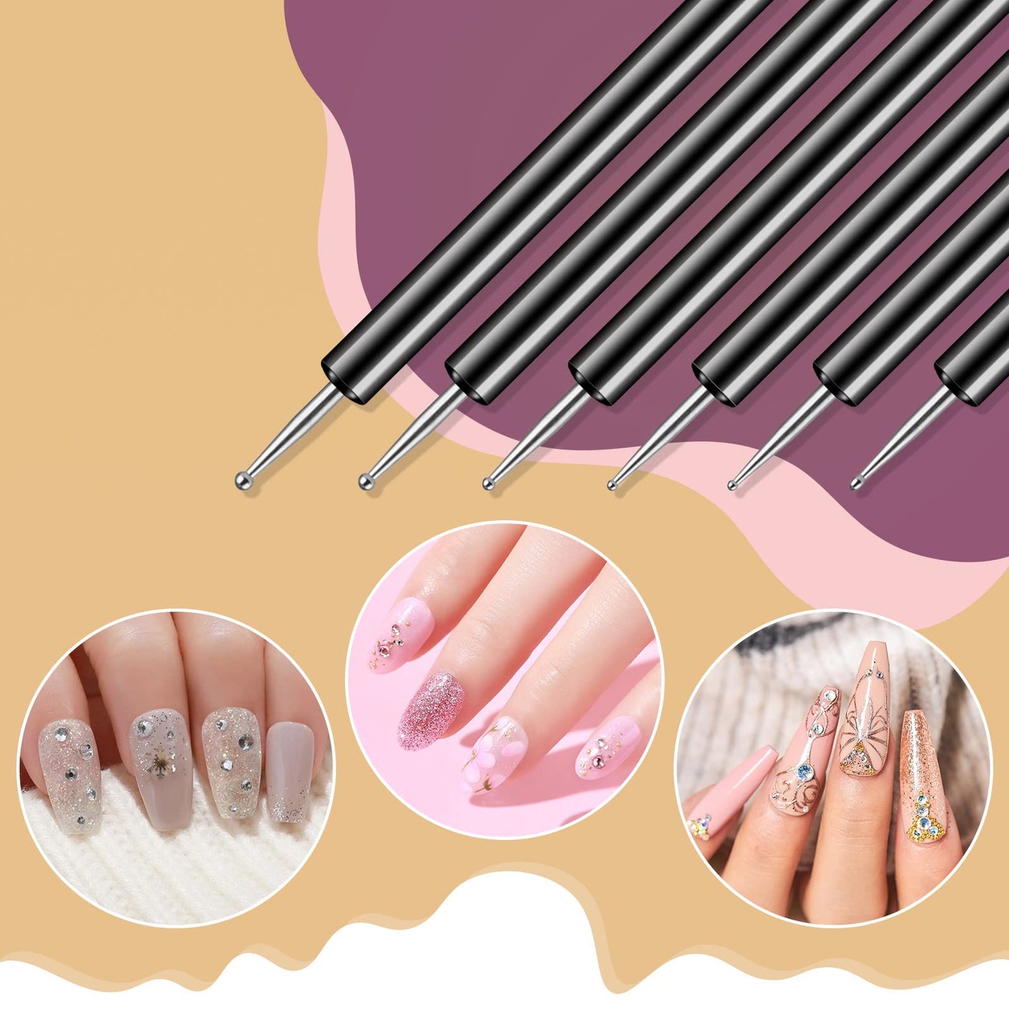 Tan Artdone Nail Dotting Tools 6PCS Double-ended Nail Art Brushes Kit Nail Art Gel Polish Liner Brushes Design Pen For Nail Drawing And Nail Paint Brushes Small Detail Brushes