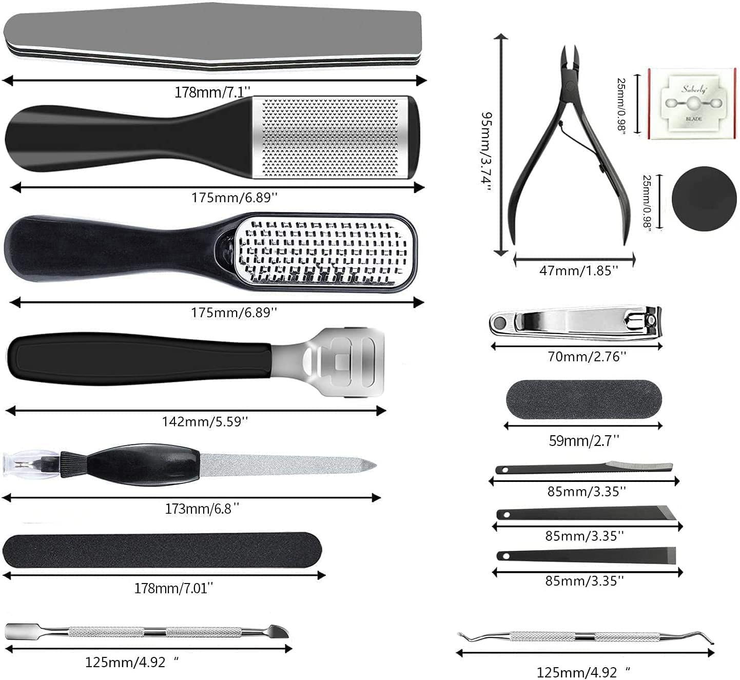 White Smoke EKOCSIO Professional Pedicure Kit, 36 in 1 Stainless Steel Foot Care Kit Foot Rasp Dead Skin Remover for Home & Salon Care, Black