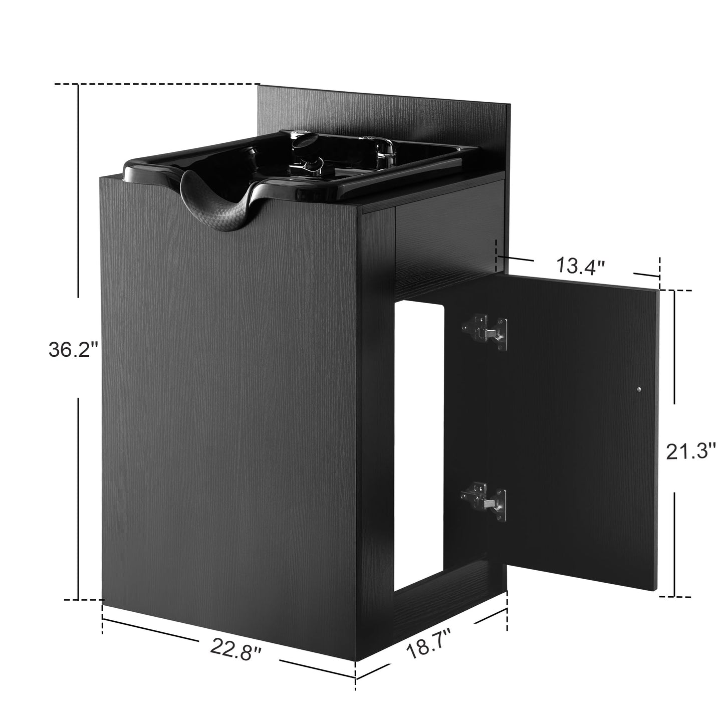 White Smoke BarberPub Shampoo Backwash Sink Station with Shampoo Bowl, Spa Salon Beauty Equipment 6154-7134, Black