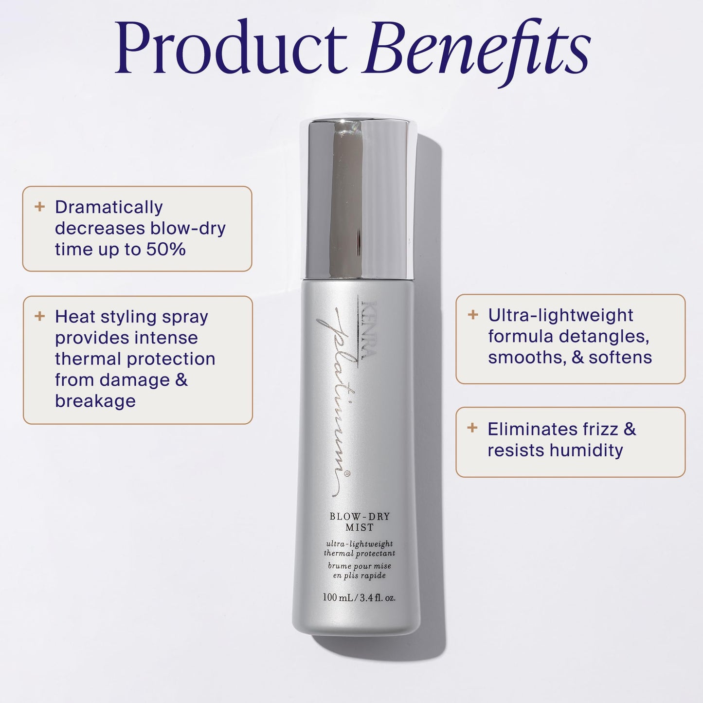Lavender Kenra Platinum Blow-Dry Mist | Ultra-Lightweight Thermal Protectant | Detangles, Smooths, & Softens | Eliminates Frizz & Resists Humidity | Fine To Medium Hair | 3.4 fl. oz