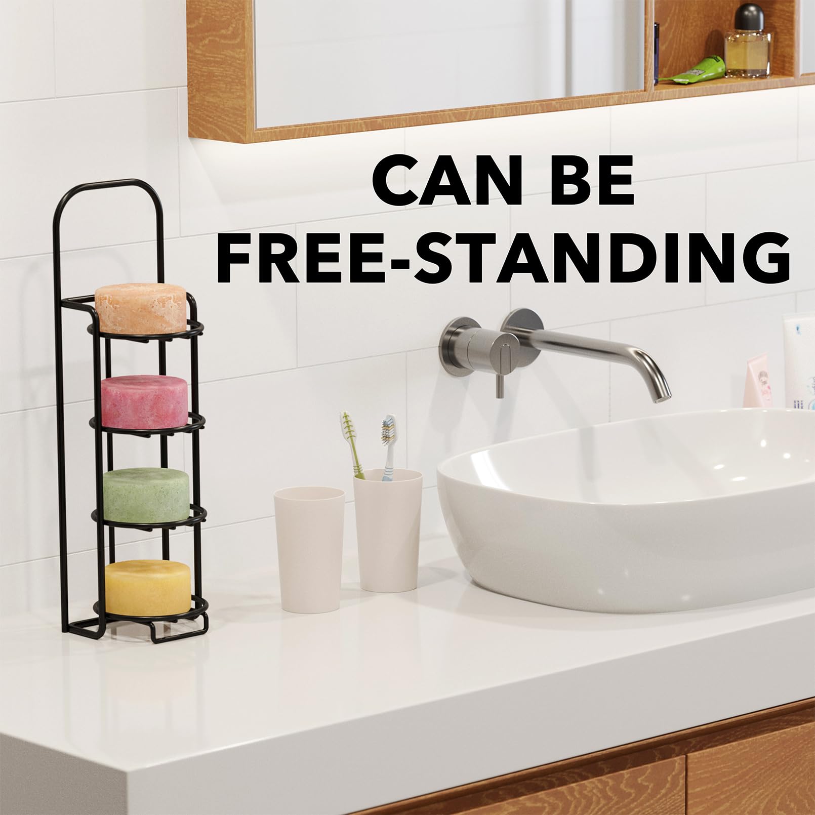Light Gray SpaceAid 4 Tier Shampoo Bar Holder for Shower, Self Draining Soap Bar Holders Caddy for Bathroom Wall and Kitchen Sink, Shampoo Bar Dish Rack, Stainless Steel Bar Soap Holder (Black)