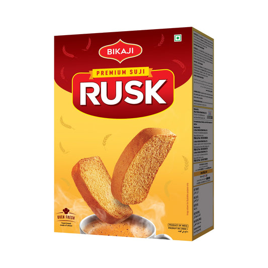 Light Goldenrod Bikaji Premium Suji Rusk 21.16 oz (600g), Crispy Semolina Toast, Golden Suji Rusk Biscuit, Indian Tea-Time Snack, Everyday Chai Snack, Ready-to-Eat Toasted Biscuit