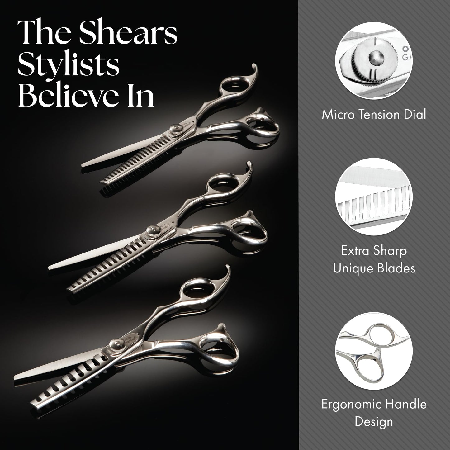 Black Olivia Garden TextureCut Professional Hairdressing Texturizering Thinner Intro Case Deal (15 teeth)