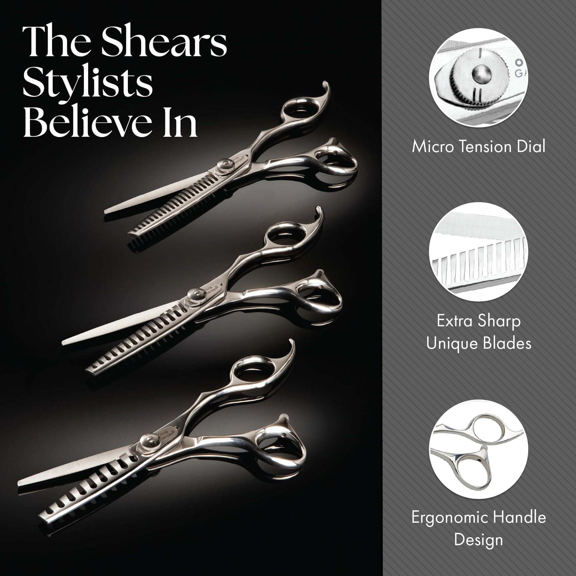 Black Olivia Garden TextureCut Professional Hairdressing Texturizering Thinner Intro Case Deal (15 teeth)