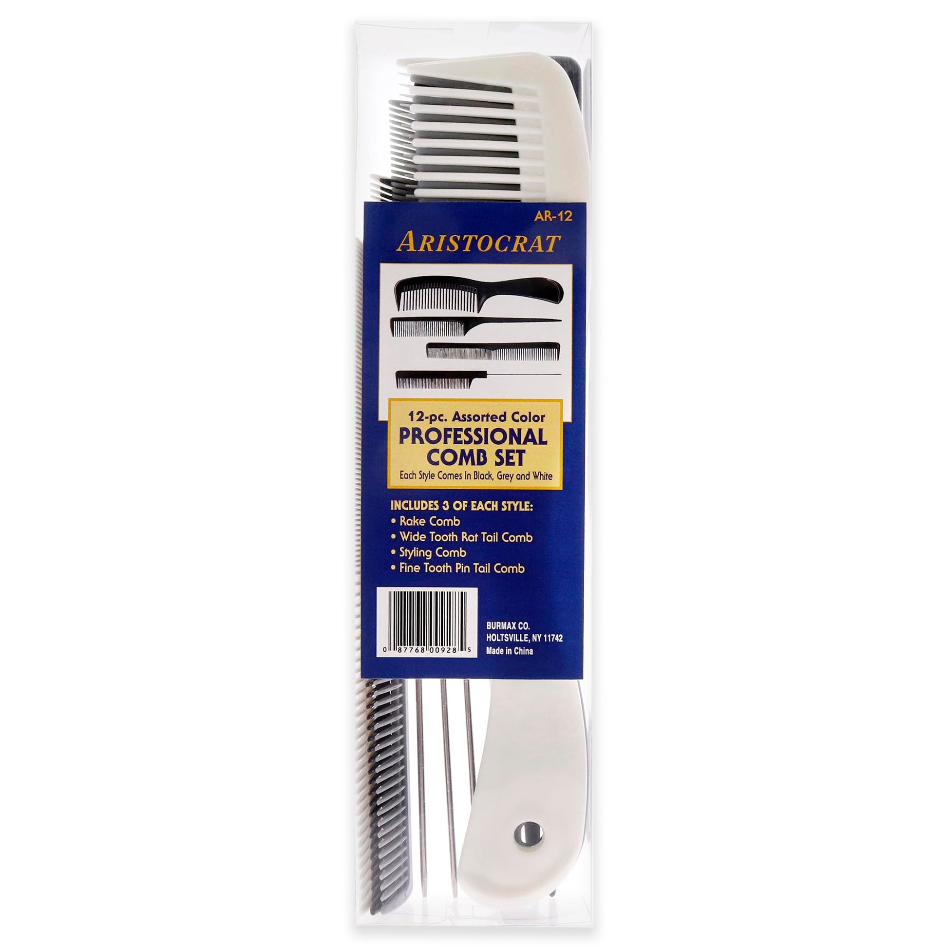 Light Gray Aristocrat 12 Piece Plastic Comb Set
