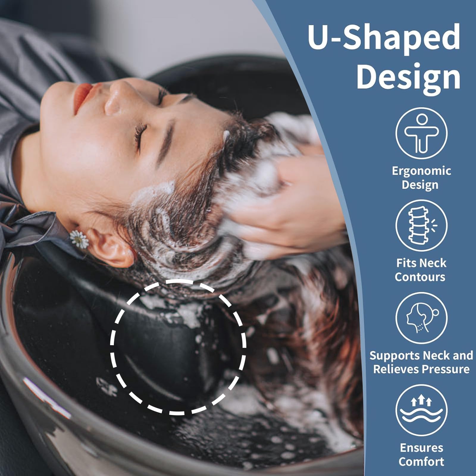 Dark Slate Blue Silicone Shampoo Bowl Neck Cushion - Ergonomic Salon Hair Washing Neck Support Pillow, Non-Slip Shampoo Tray Neck Rest for Spa and Salon Basins, Comfortable Hairdressing Sink Accessory for Hair Care