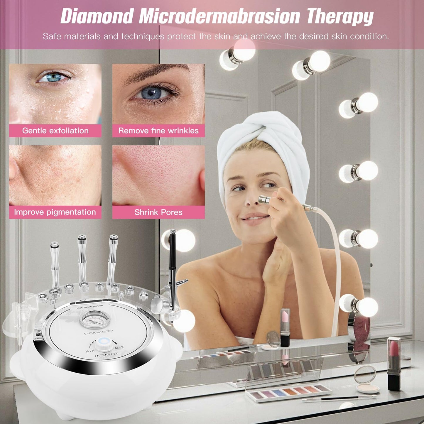 Gray 3 in 1 Diamond Machine, TopDirect Facial Skin Care Salon Equipment Beauty Device with Spray Gun (Strong Suction Power: 65-68cmhg)