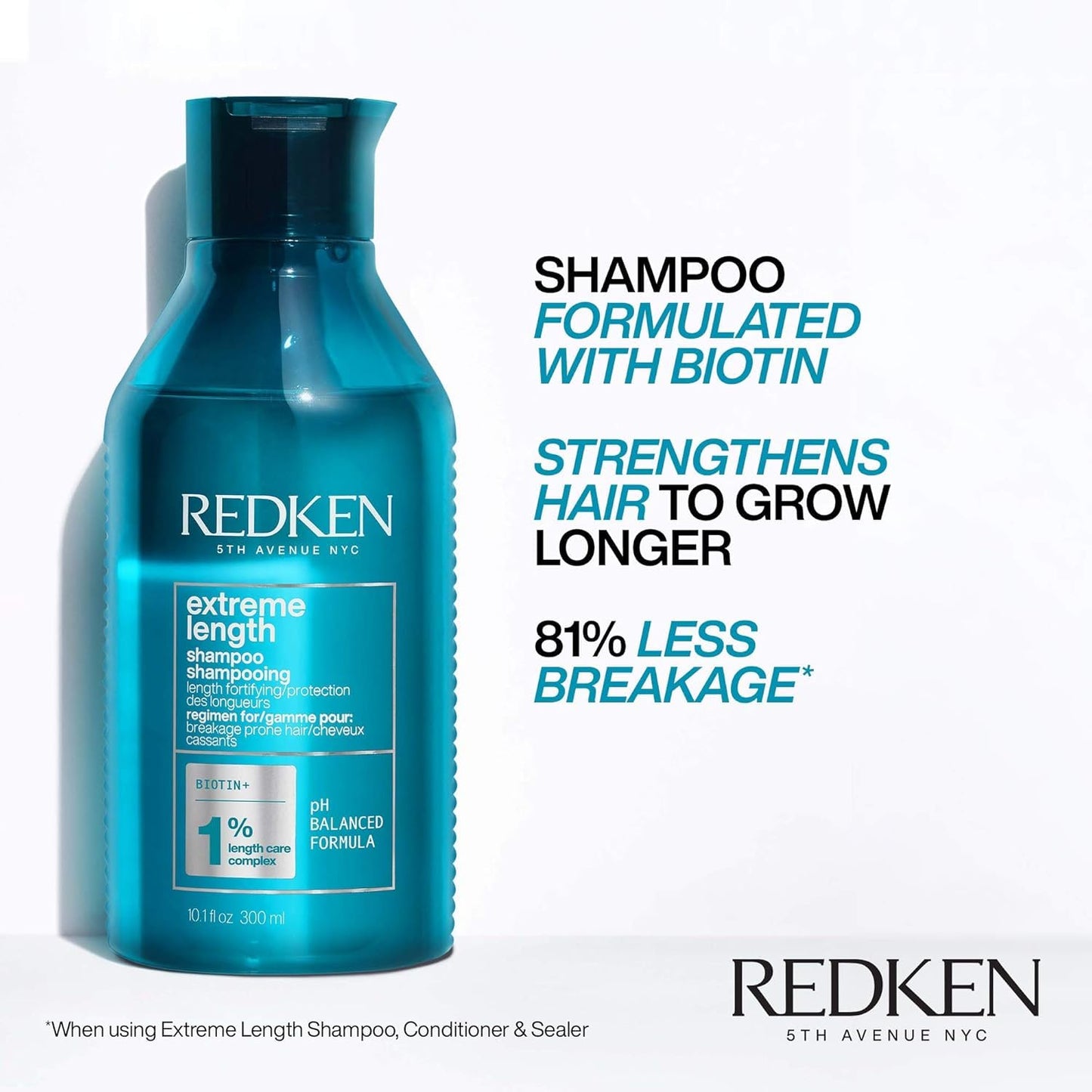 White Smoke Redken Extreme Length Shampoo For Damaged Hair - Prevents Breakage and Strengthens Hair, Infused With Biotin For Hair Growth, 10.1 Fl Oz