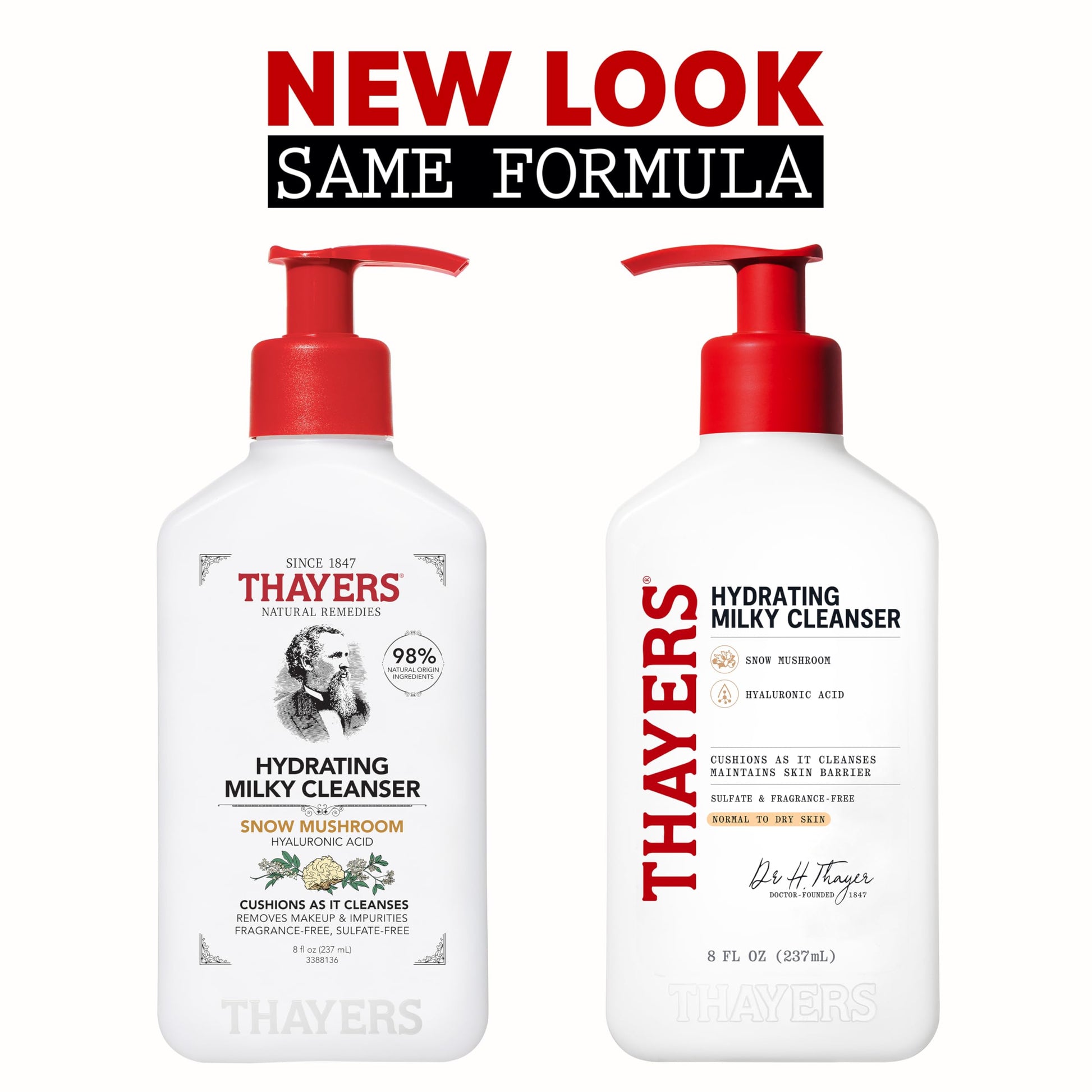 White Smoke Thayers Milky Hydrating Face Cleanser with Snow Mushroom and Hyaluronic Acid, Dermatologist Recommended Gentle Facial Wash and Hydrating Skincare for Dry and Sensitive Skin, Paraben Free, 8 Fl Oz