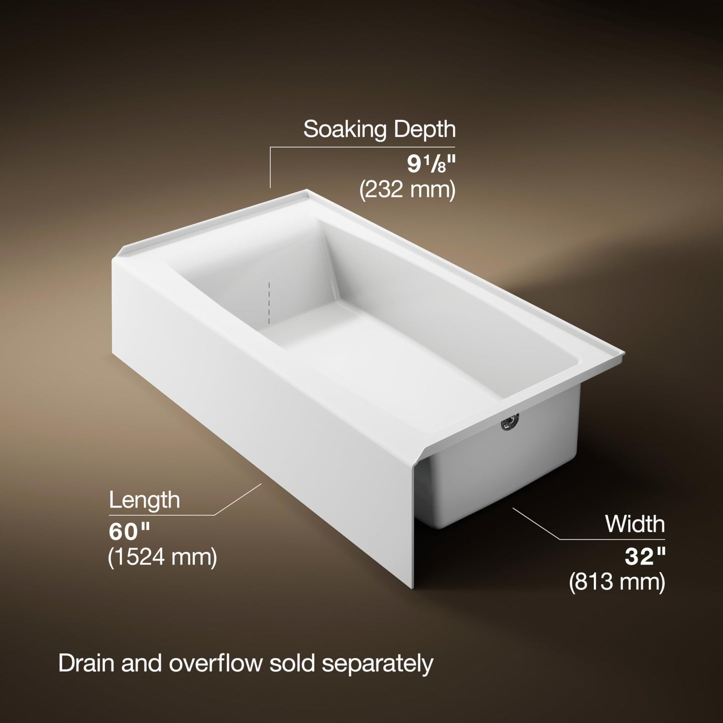 Black Kohler 26108-RA-0 K-26108-RA-0 Entity 60" x 32" Alcove Bath, Right Drain, White