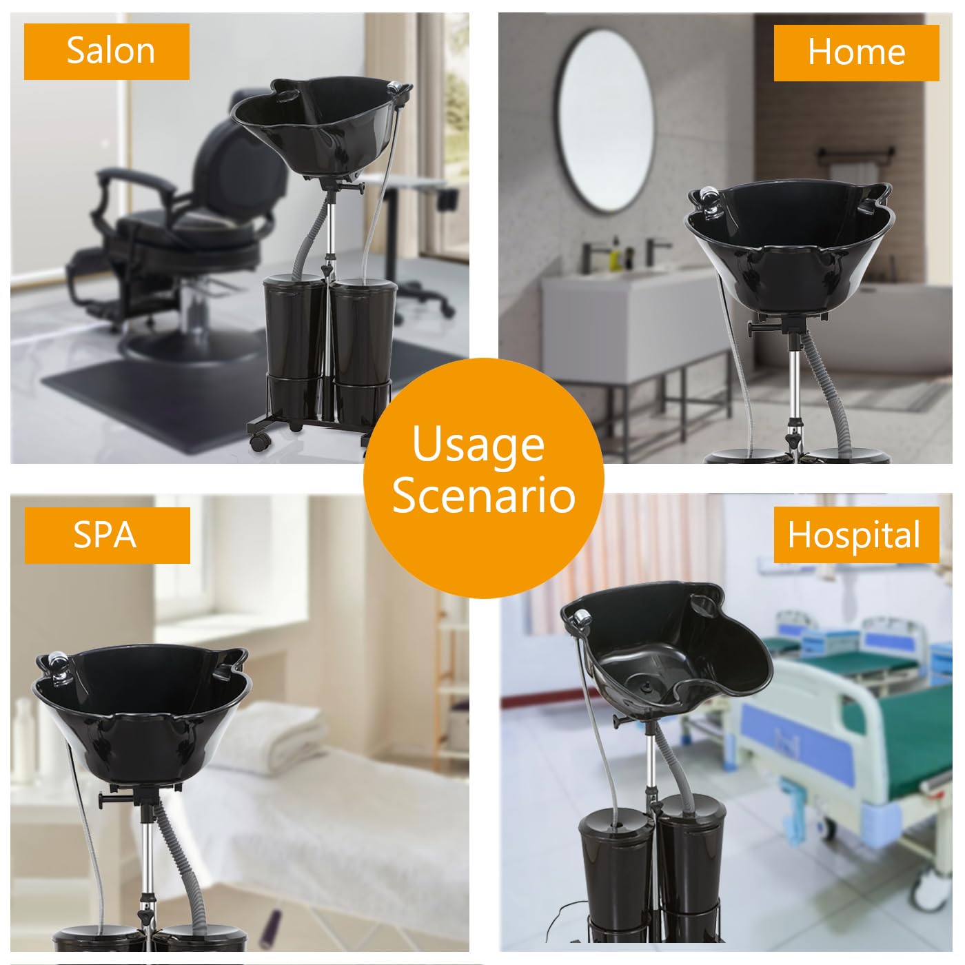 Light Gray Portable Shampoo Bowl with Electric Pump (Pack of 1) | Adjustable Basin Height, Dual-Bucket Design with Drain Hoses | Home & Barber Use |