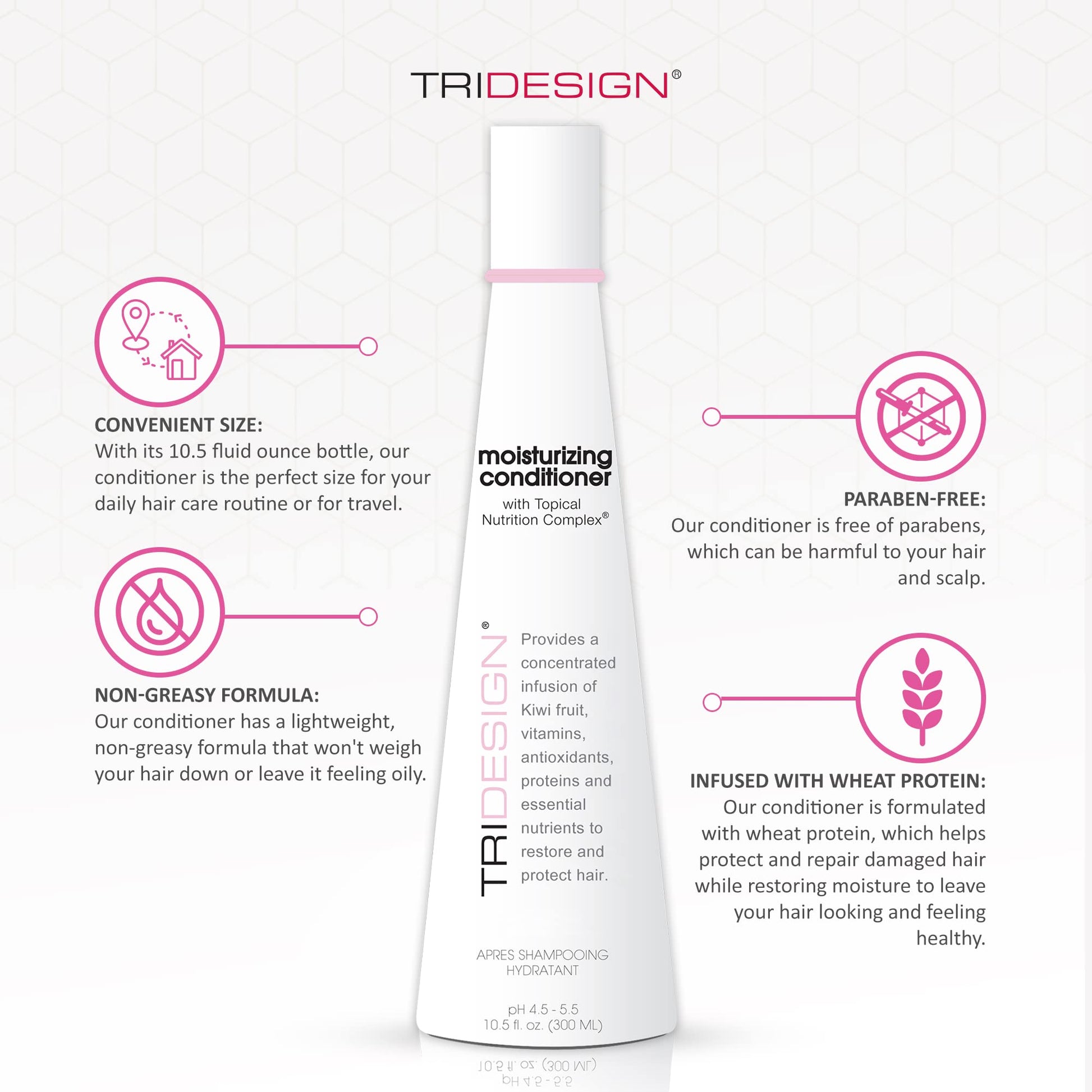 White Smoke TRIDESIGN TRI Moisturizing Conditioner - Hydrating Dry & Damaged Hair, Infused Wheat Protein to Protect, Repair & Restores Moisture to Curly, Straight, Wavy Treated Hair - 10.5 Fluid Ounce