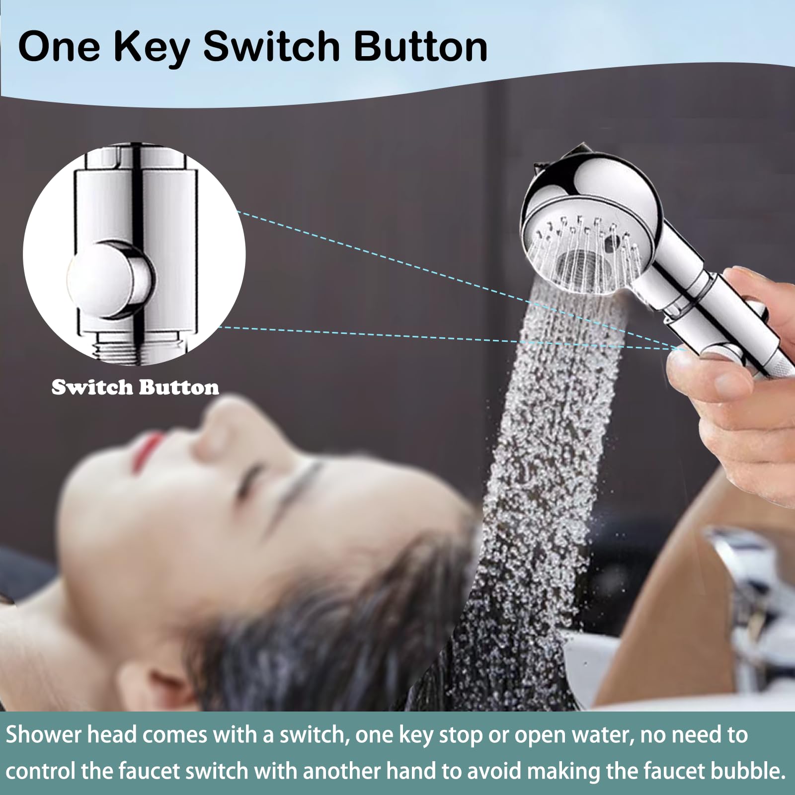 Dark Slate Gray Shampoo Bowl Hose and Sprayer, 1/4’’ Nut Stainless Steel Salon Sink Hose with Spray Head Replacement Part to Attach Shampoo Bowl Faucet Vacuum Breaker, Dual Sprayer Model, One Click Water Stop Button