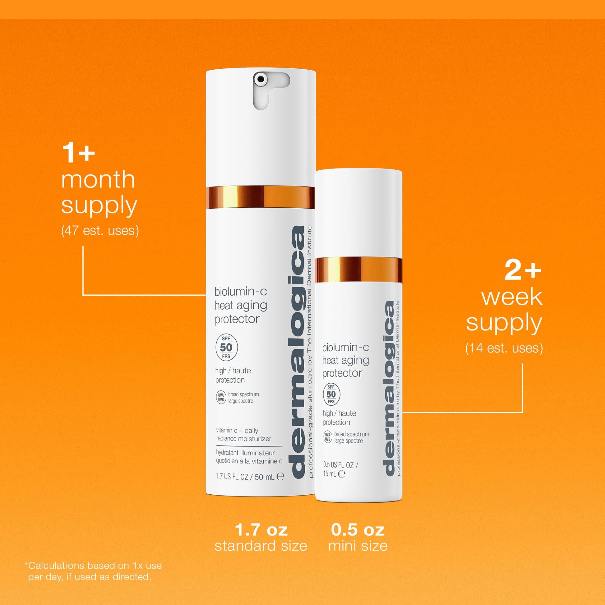 Dark Orange Dermalogica Biolumin-C Heat Aging Protector SPF 50, Daily Face Moisturizer with Sunscreen - Defend Signs of Skin Aging, 1.7 fl oz