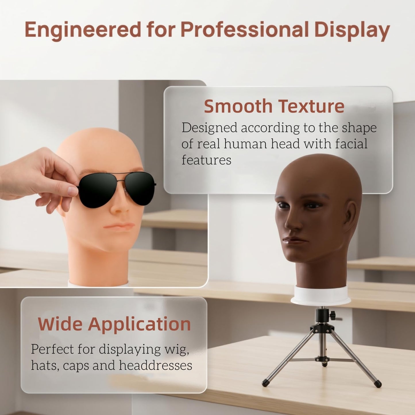 Lavender Dicunoy 2PCS Mannequin Heads, Male Hair Model, Bald Wig, Afro American Cosmetology Head for Eyeglasses, Hairs, Hat, Helmet, Glasses Display