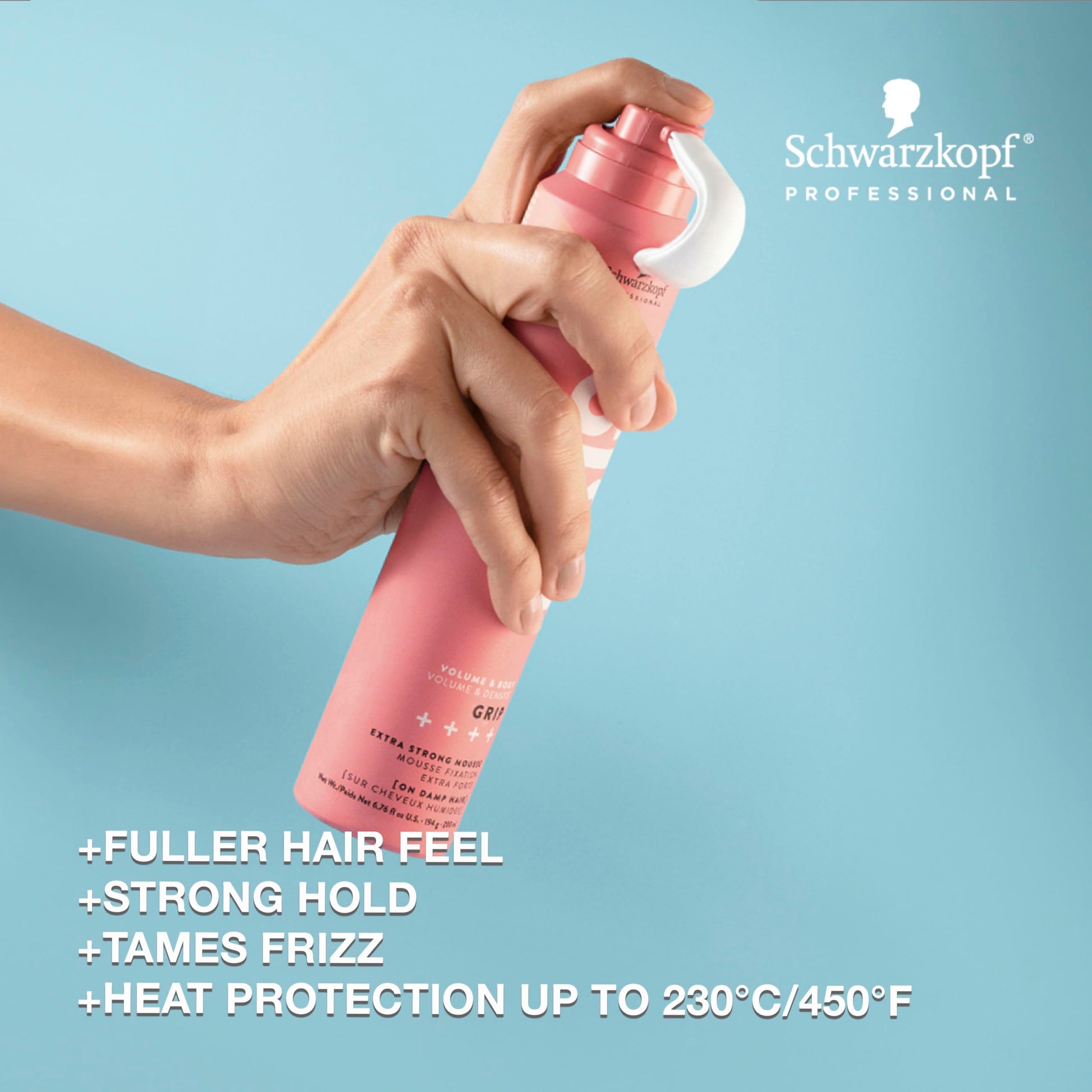 Light Steel Blue OSiS+ Grip Extreme Hold Mousse – Extra Strong Control and Volume with Lasting Definition and Natural Shine – Volumizing, Vegan Formula with Heat Protection, 6.76 oz