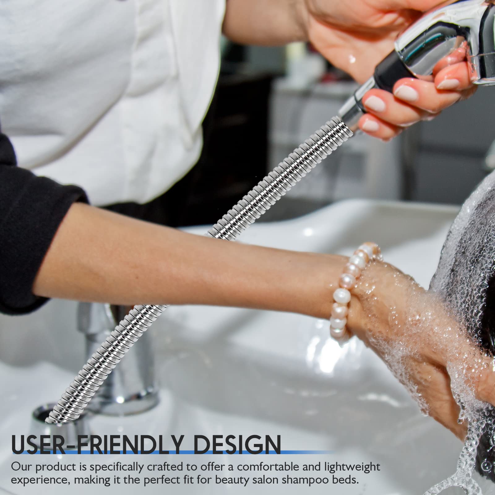 Dark Gray LukLoy Stainless Steel Shampoo Bowl Hose, 1/4" Thread Water Pipe to 1/2" Thread Sprayer Head for Barber Shop & Salon Sink Replacement Part for Shampoo Bowl Faucet and Sprayer, 47" Long