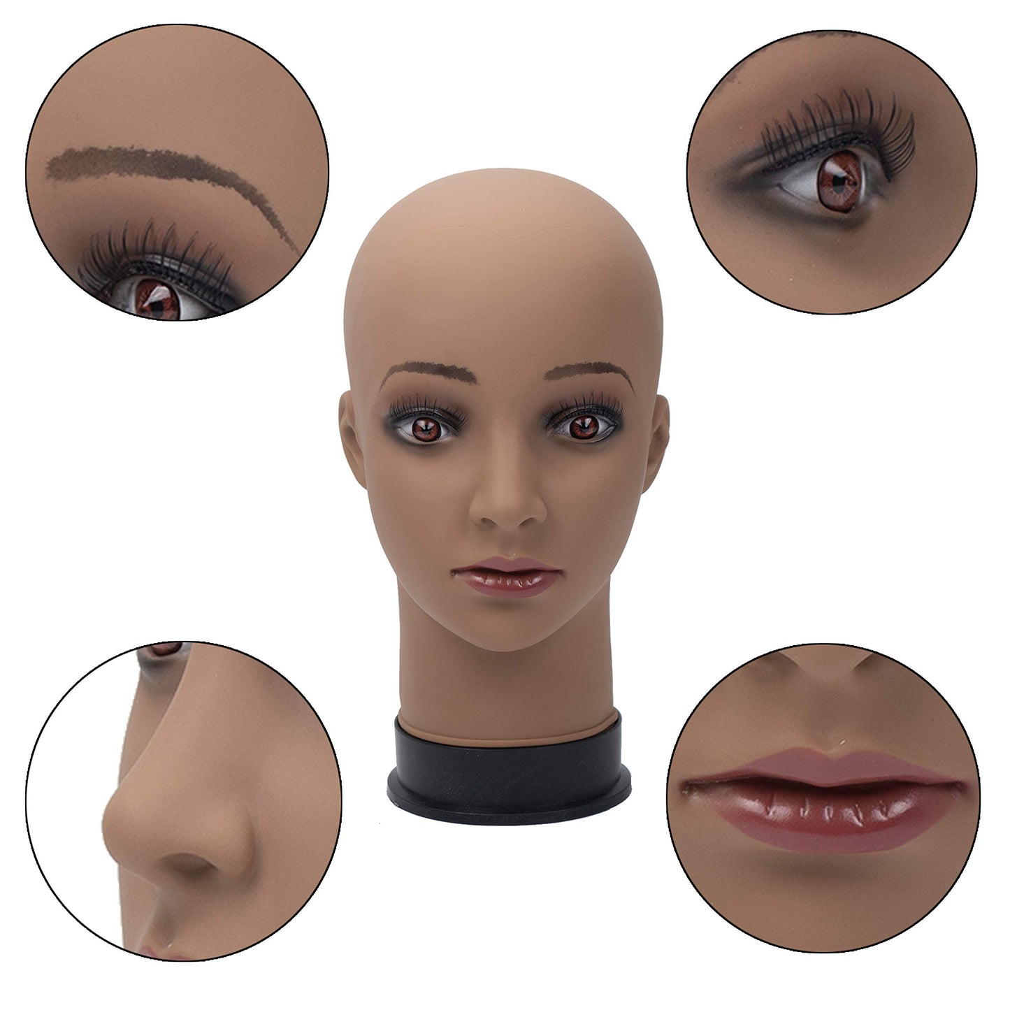 White Smoke BHD BEAUTY Bald Mannequin Head Brown Female Professional Cosmetology for Wig Making, Display wigs, eyeglasses, hairs with T pins 22''