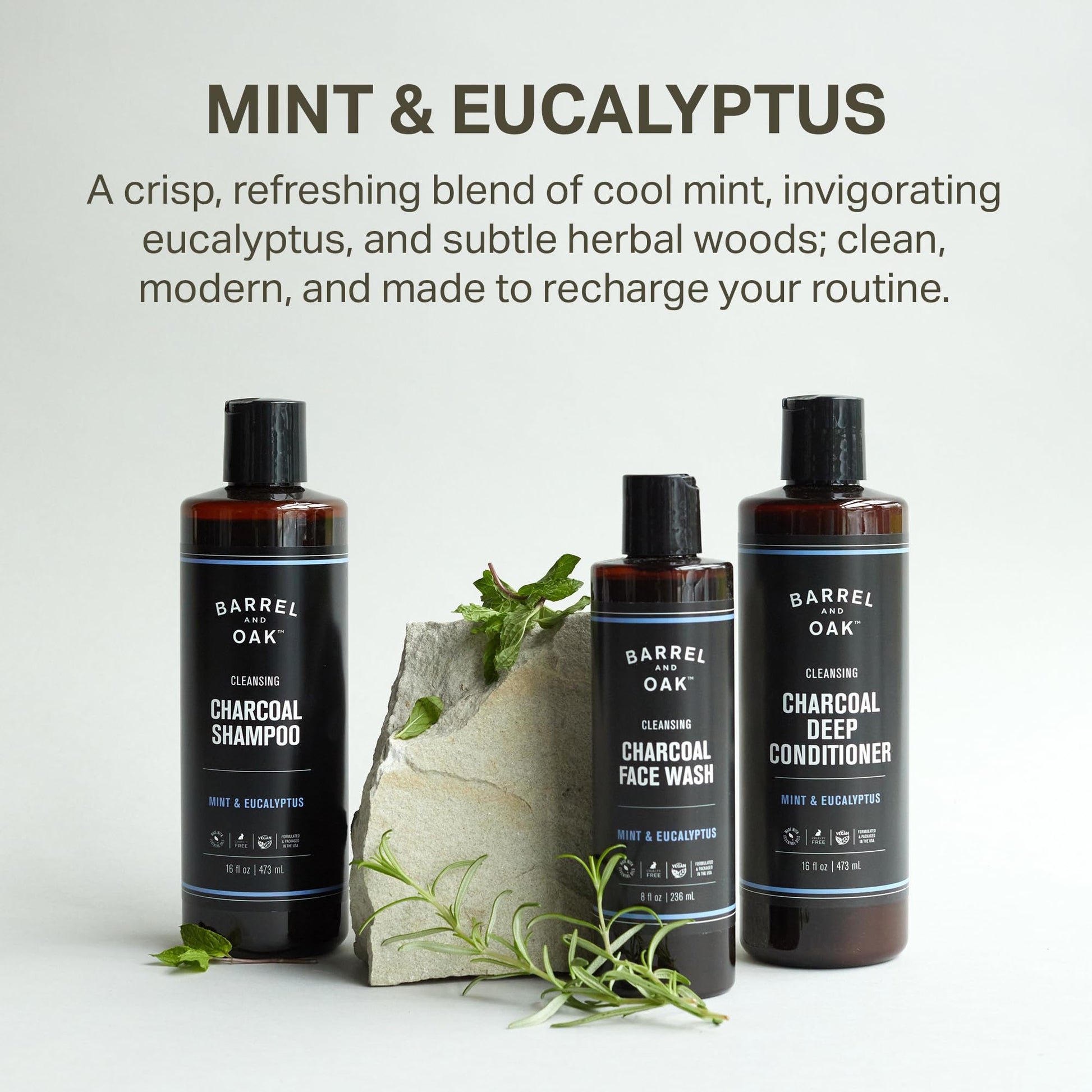 Lavender Barrel & Oak Mint & Eucalyptus Charcoal Shampoo for Men, Cleansing Men’s Shampoo with Botanical Extracts & Essential Oils, Scalp Care, Vegan Hair Care Essentials, 16 oz