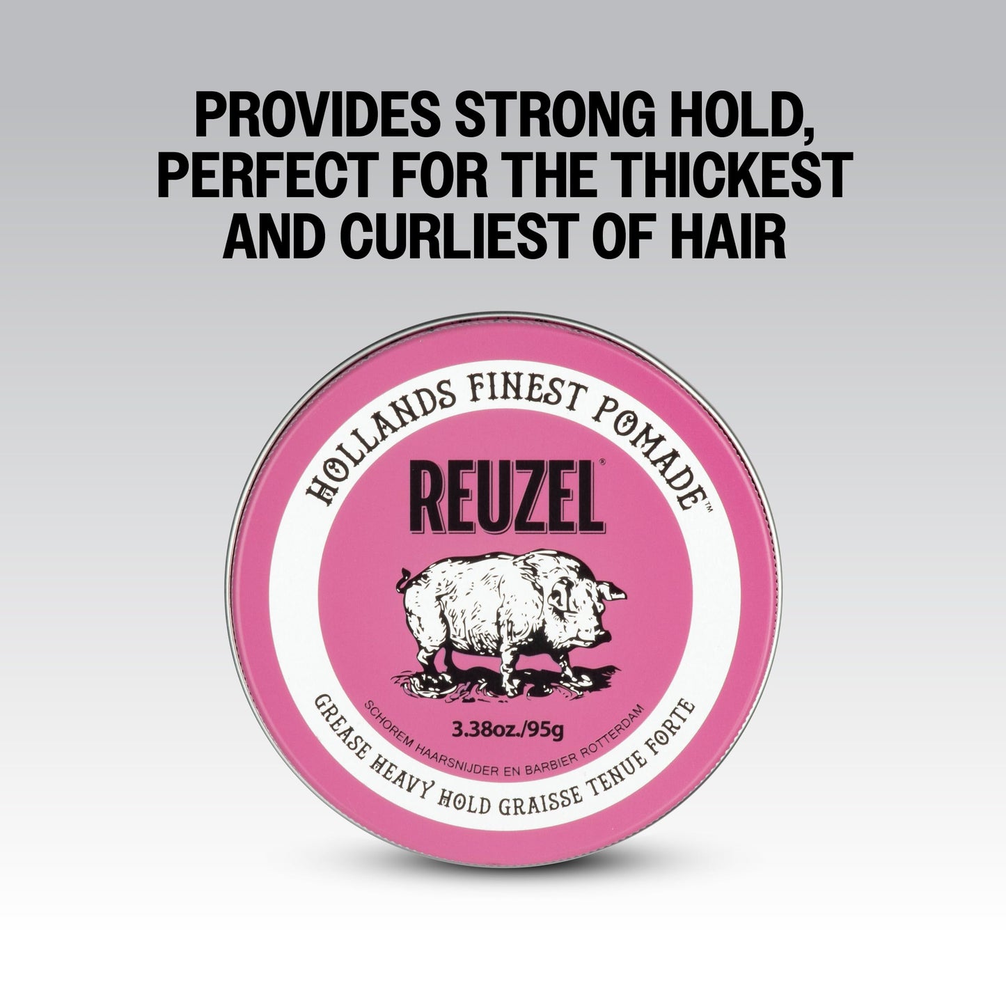 White Smoke REUZEL Pink Grease Pomade, Strong All Day Hold, Oil-Based Styling Wax, Medium Shine, Easy To Wash Out, For All Hair Types