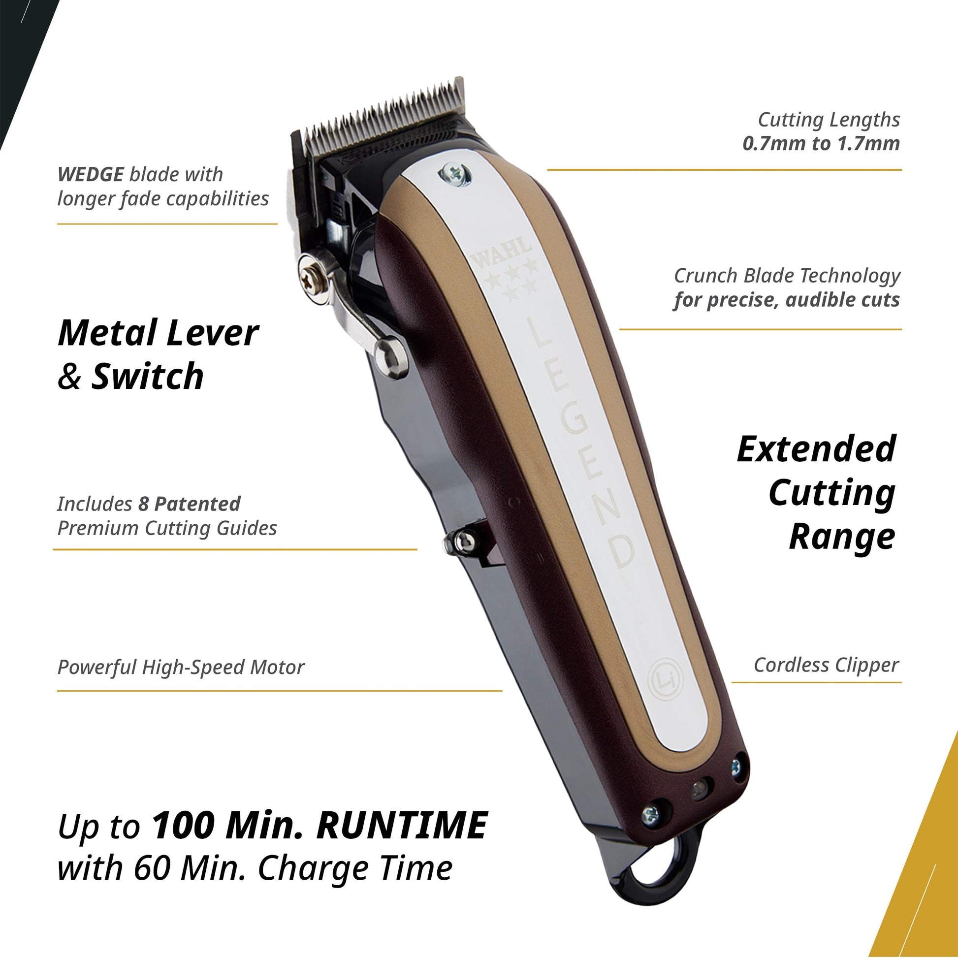 White Smoke Wahl Professional 5 Star Series Cordless Legend Clipper, High-Performance Hair Cutting Tool with 100-Minute Run Time, Lithium Ion