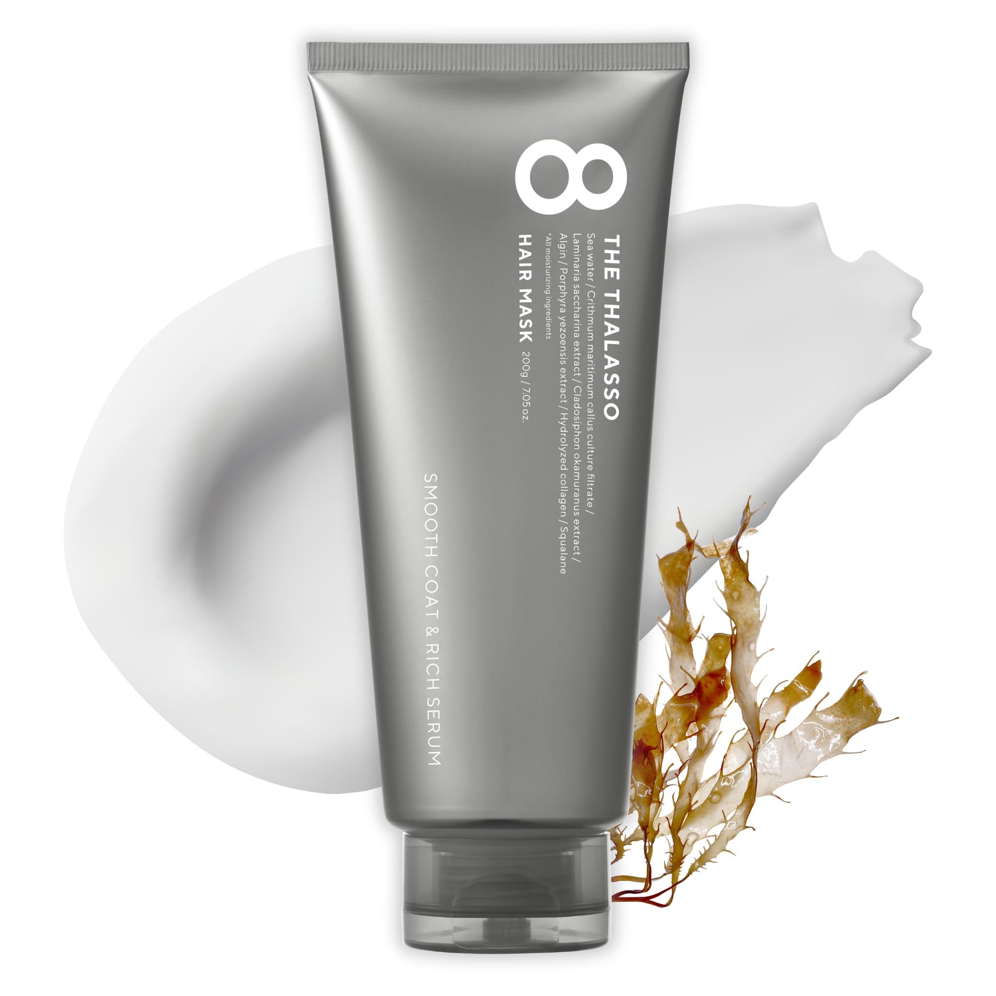 White Smoke 8 THE THALASSO Hair Mask for Normal to Oily Hair Women & Men, Deep Conditioner with Stem Cells & Deep Sea Water, Intensive Hair Cream from Japan, Sulfate & Paraben Free, SMOOTH, 7.05 Fl Oz