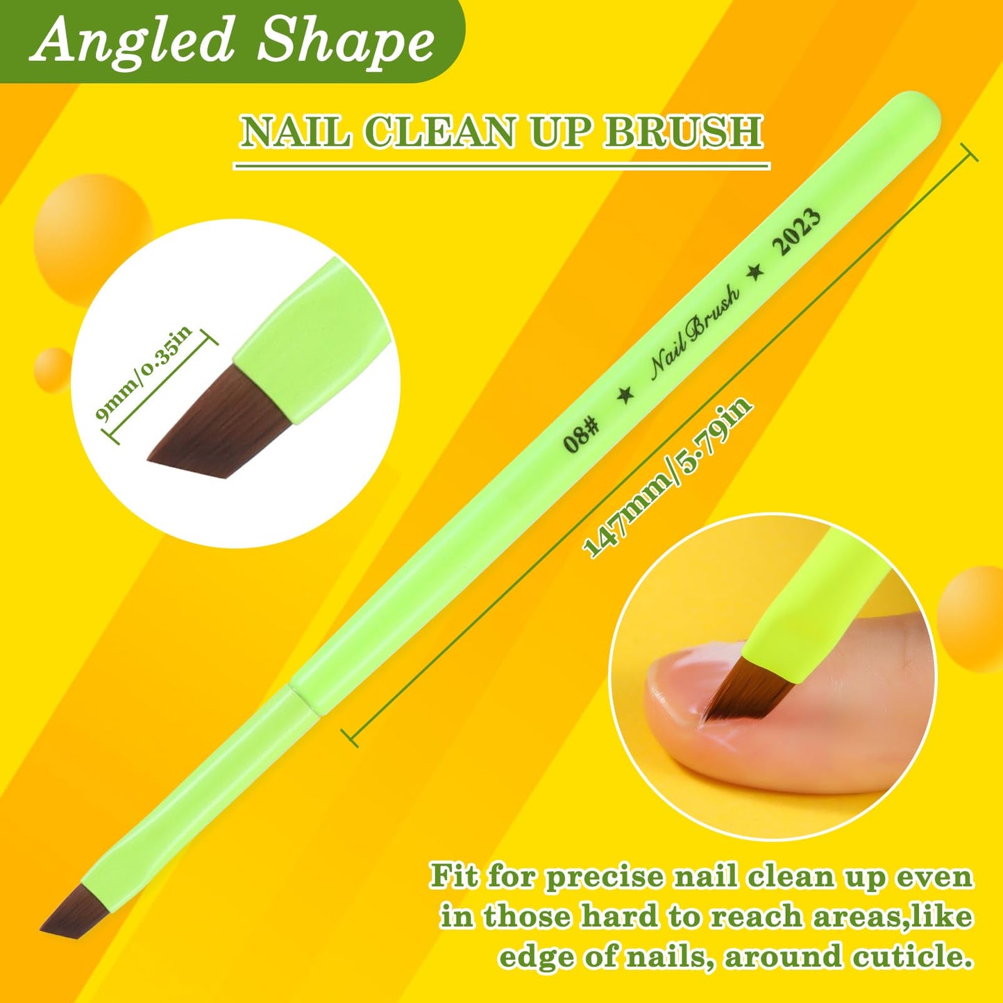 Gold INENK 3PCS Nail Clean Up Brushes for OPI Nail Polish Remover, Brushes for Cleaning Polish Mistakes on the Cuticles, Acetone Resistant Nail Brush for Nail Art and Designs（Fluorescent Green ）