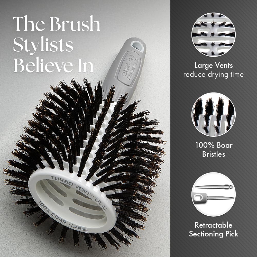 Dark Slate Gray Olivia Garden Ceramic and Ion Turbo Vent 100% Boar Bristle Hair Brush with Sectioning Pick - Oval 3 1/2" x 2 1/2" (CITV-BROVL)