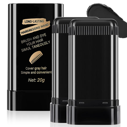 Black 2Pack Root-Touch-Up Hair Color Stick & Comb – Instant Waterproof Black Dye for Gray Coverage, Portable 2-in-1 Cream Formula, Sweat-Proof, Travel-Friendly Dye Pen for Women & Men (01#Black)