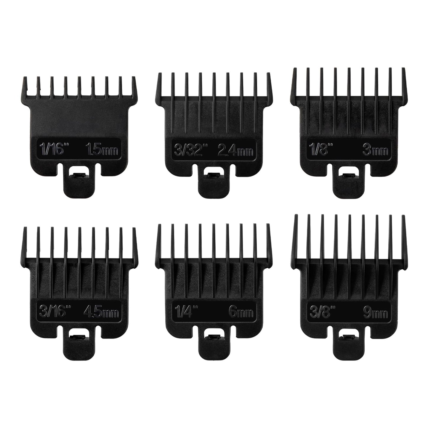 White Smoke 6Pcs Hair Clipper Guards Compatible with Baybliss FX787 and Andis T Outliner G, GO, GTO, ORL, LS2, LS3, PLS, PMT-1, RT-1, SLII, Trimmer Guards Replacement - 1/16" to 3/8", Black Color