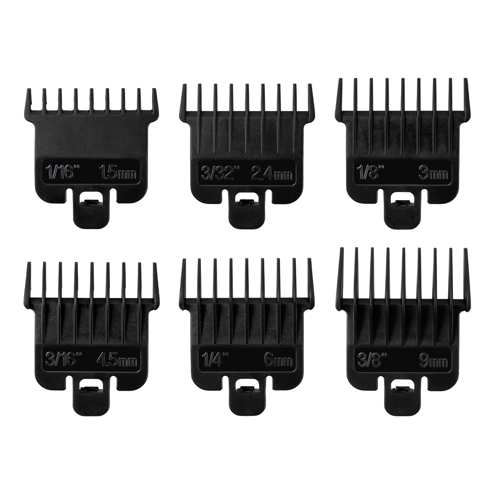 White Smoke 6Pcs Hair Clipper Guards Compatible with Baybliss FX787 and Andis T Outliner G, GO, GTO, ORL, LS2, LS3, PLS, PMT-1, RT-1, SLII, Trimmer Guards Replacement - 1/16" to 3/8", Black Color
