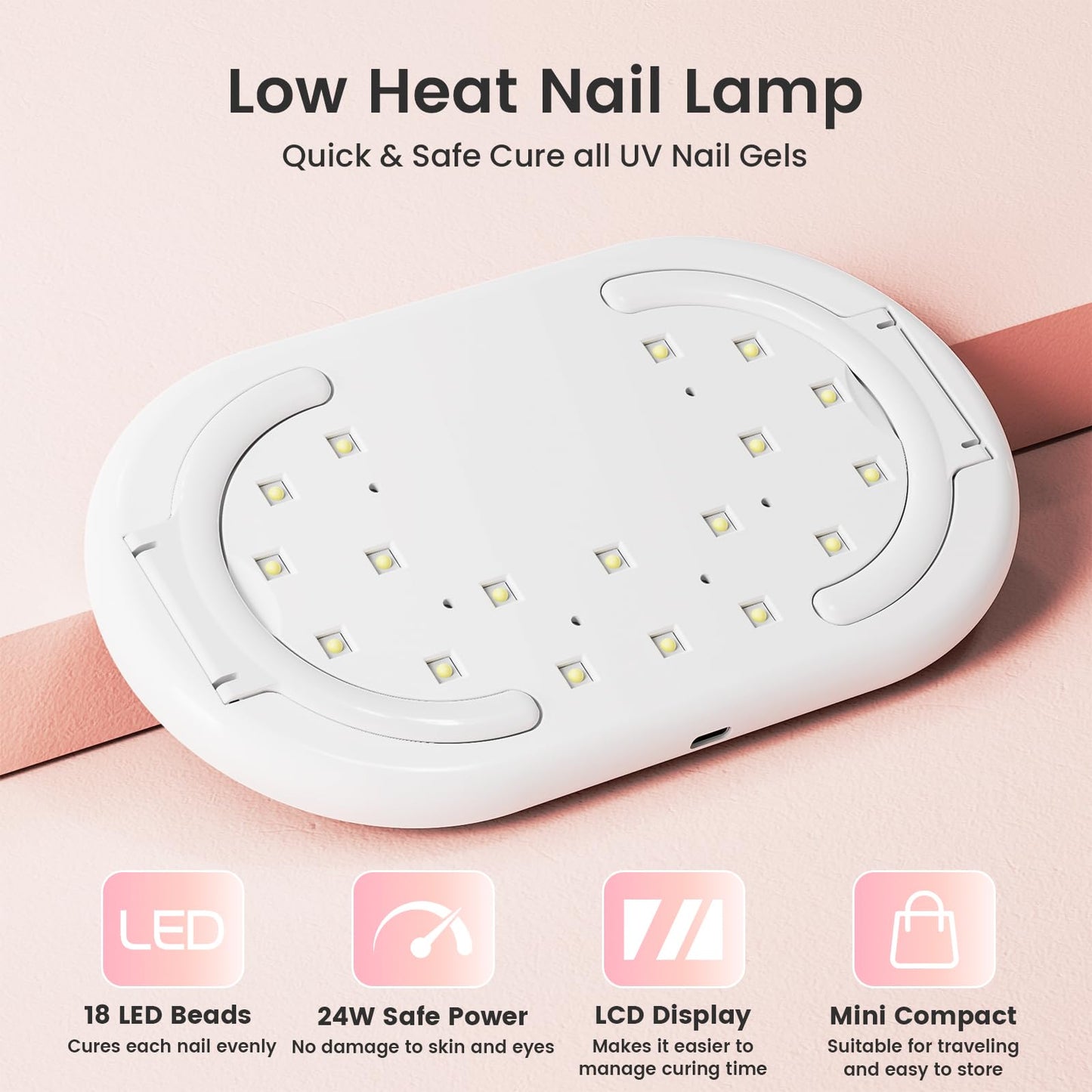 Lavender LASONAS UV LED Nail Lamp for Gel Polish 24W UV Light 3 Timer Setting Fast Drying Curing Mini Portable Cure Lamp for Gel Stickers and Strips Home Nail Care Salon