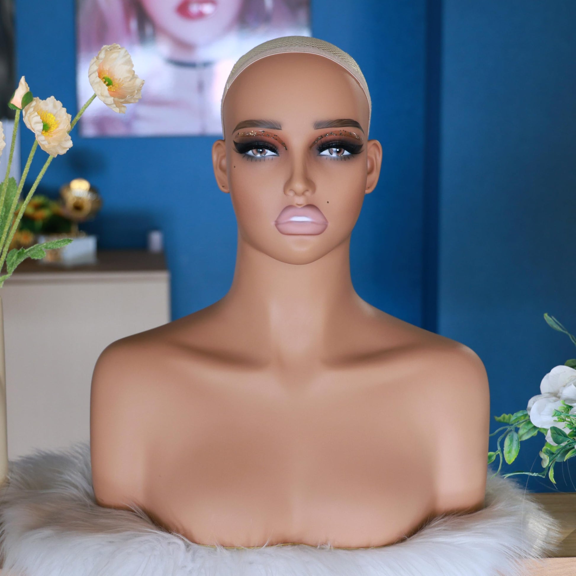 Rosy Brown J&F CO. Realistic Europe and America Female Mannequin Head with Shoulder Display Manikin Heads Bust for Wigs,Makeup,Beauty Accessories (de 410 hy)